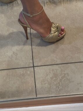 Gold Knot Front Ankle-Strap High Heel Sandals by Giuseppe zanotti